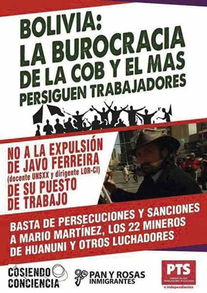 Bolivia: No a la expulsión de Javo Ferreira. Basta de persecución a los luchadores