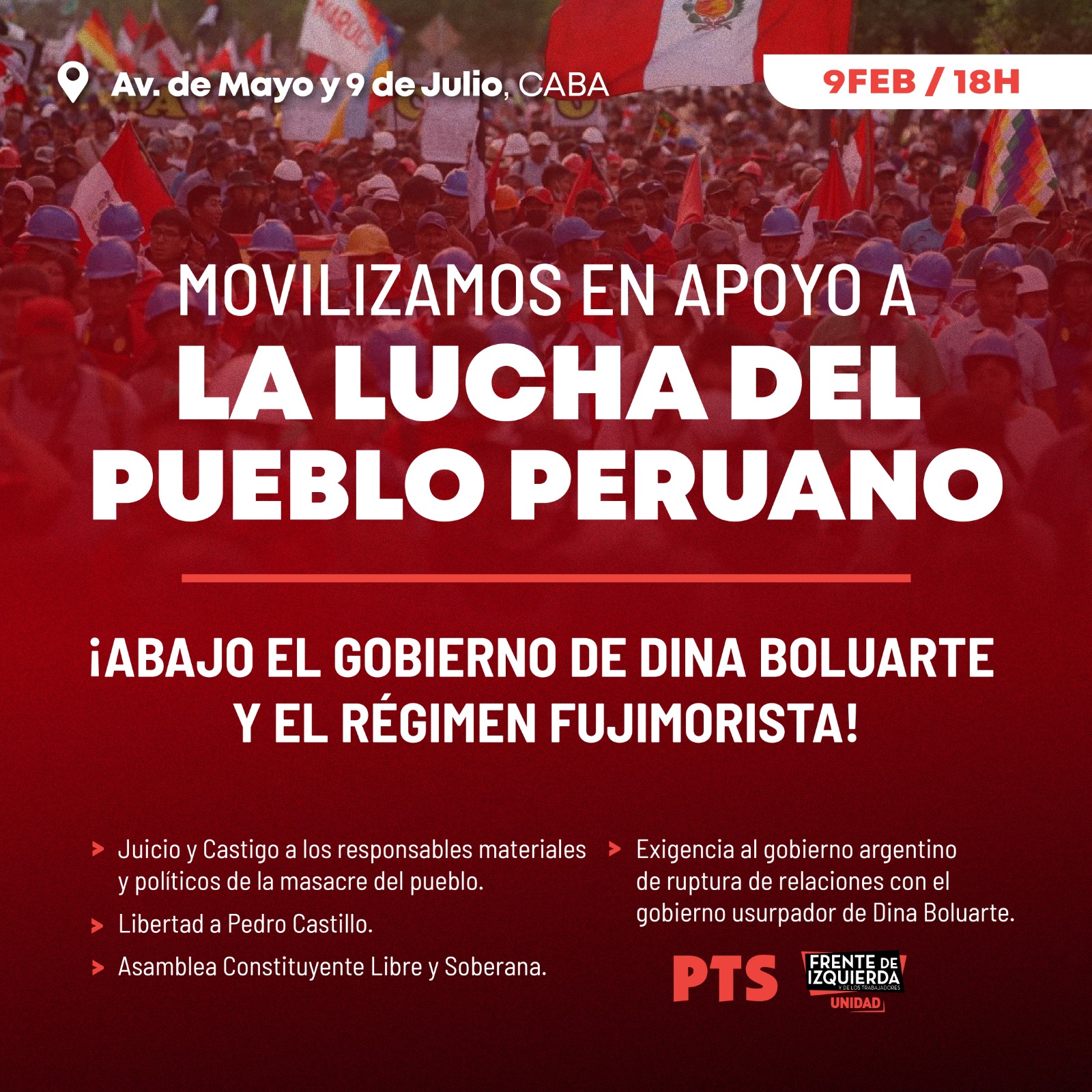 En apoyo a la lucha del pueblo peruano marchan a Plaza de Mayo y diputados del PTS-FITU viajan a Perú