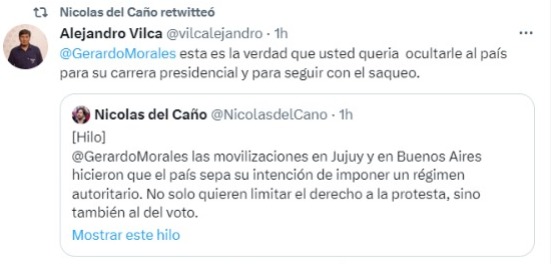 Vilca y del Caño le respondieron a Morales