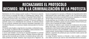 Importante solicitada contra el protocolo represivo y la criminalización de la protesta