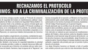 Importante solicitada contra el protocolo represivo y la criminalización de la protesta